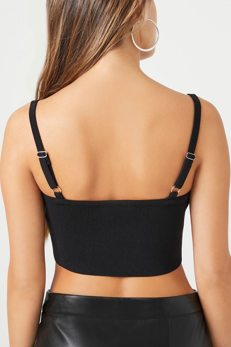  Forever 21 Sweater-Knit Rhinestone Cropped Cami - black - Bonton