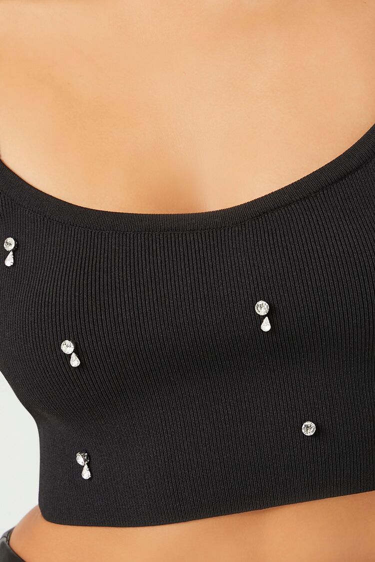  Forever 21 Sweater-Knit Rhinestone Cropped Cami - black - Bonton