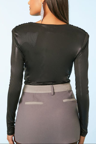 Metallic Knit V-Neck Top