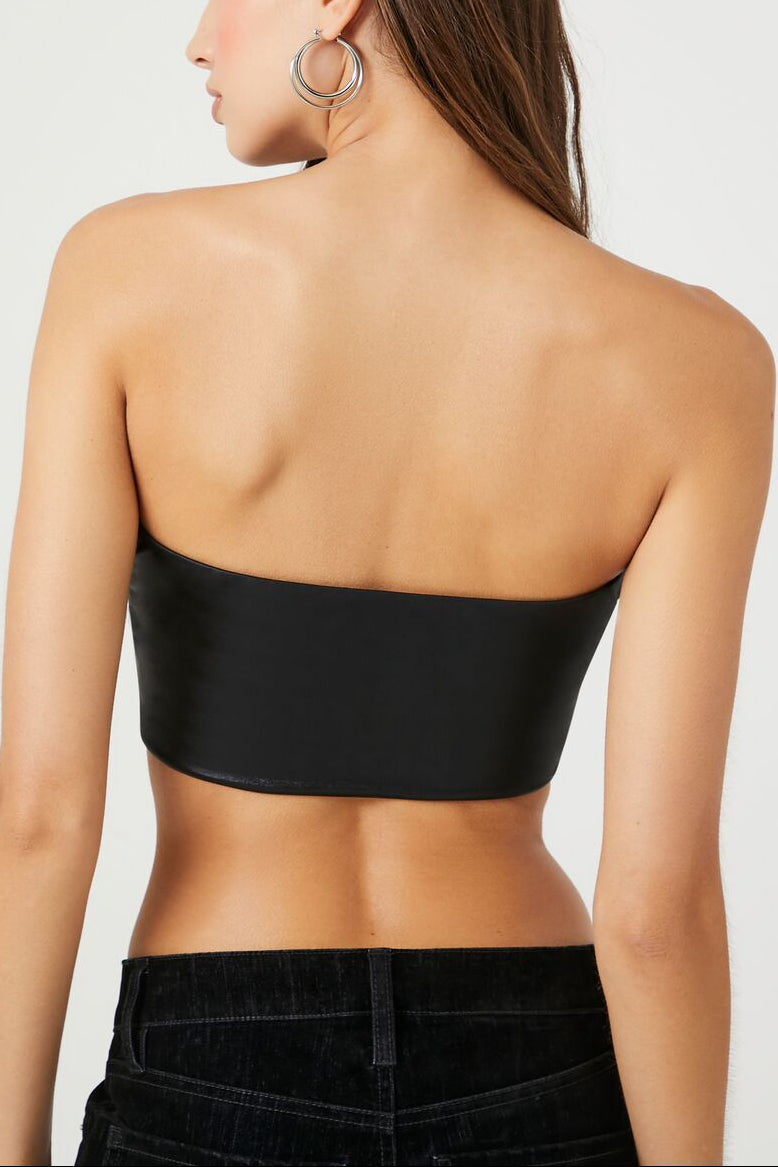  Forever 21 Ruched Sweetheart Crop Top - black - Bonton