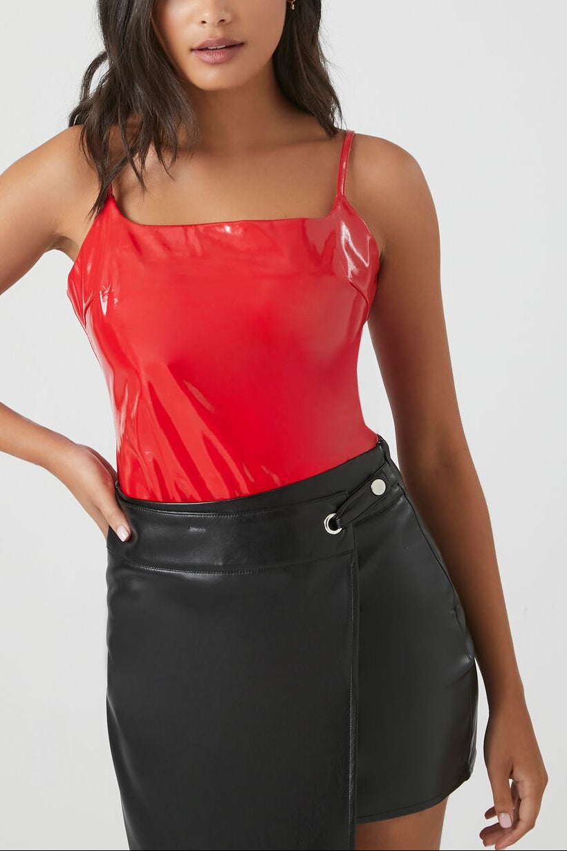  Forever 21 Faux Patent Leather Bodysuit - black - Bonton