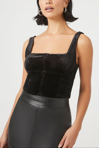 Velvet Hook-and-Eye Crop Top
