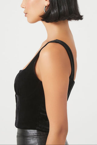 Velvet Hook-and-Eye Crop Top