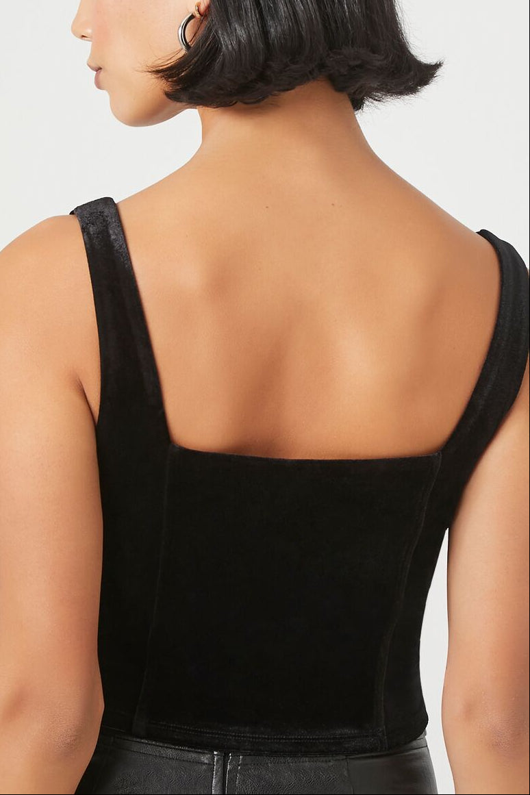  Forever 21 Velvet Hook-and-Eye Crop Top - black - Bonton