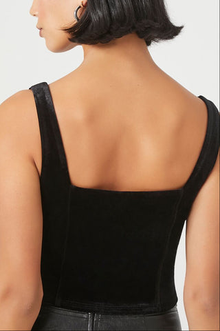 Velvet Hook-and-Eye Crop Top