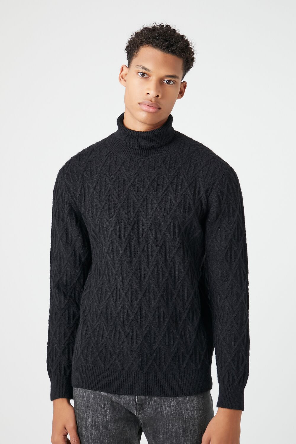  Forever 21 Diamond Knit Turtleneck Sweater - black - Bonton