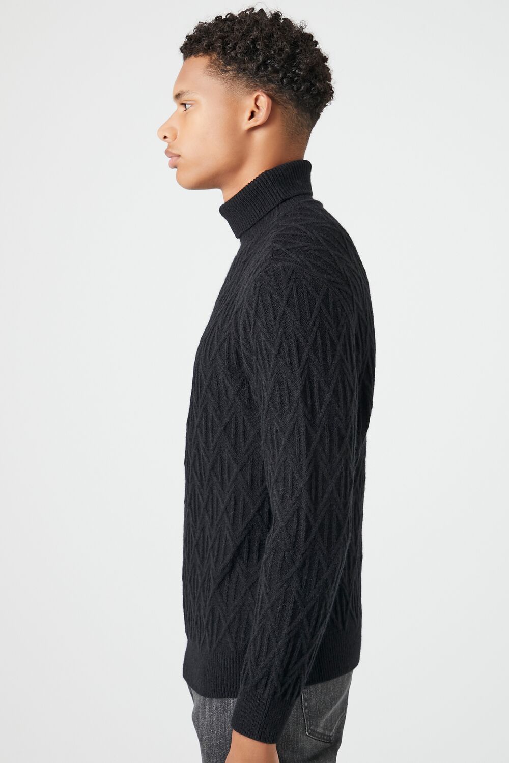  Forever 21 Diamond Knit Turtleneck Sweater - black - Bonton