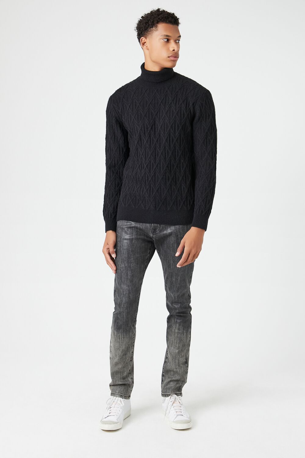  Forever 21 Diamond Knit Turtleneck Sweater - black - Bonton
