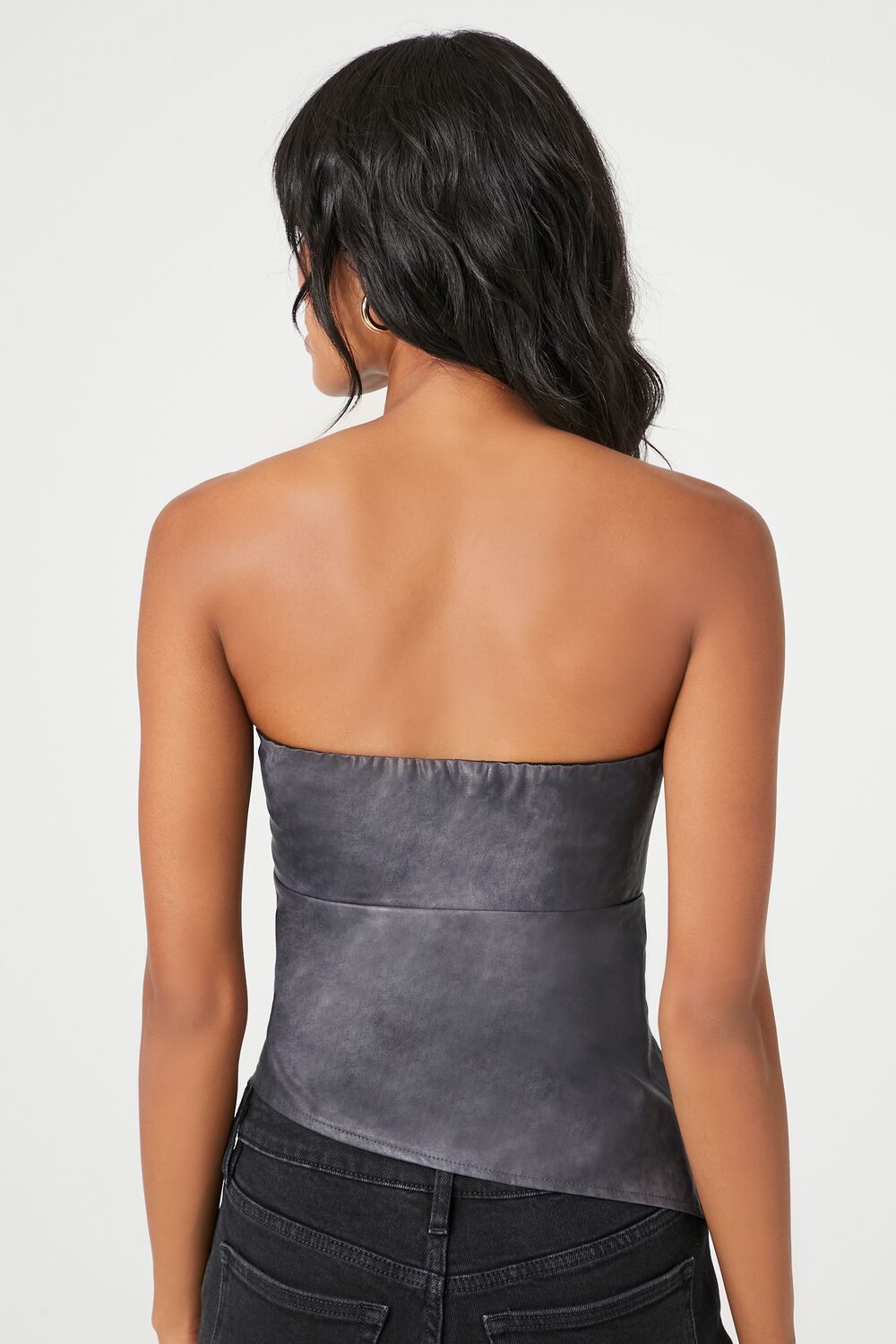  Forever 21 Faux Leather Asymmetrical Tube Top - grey - Bonton