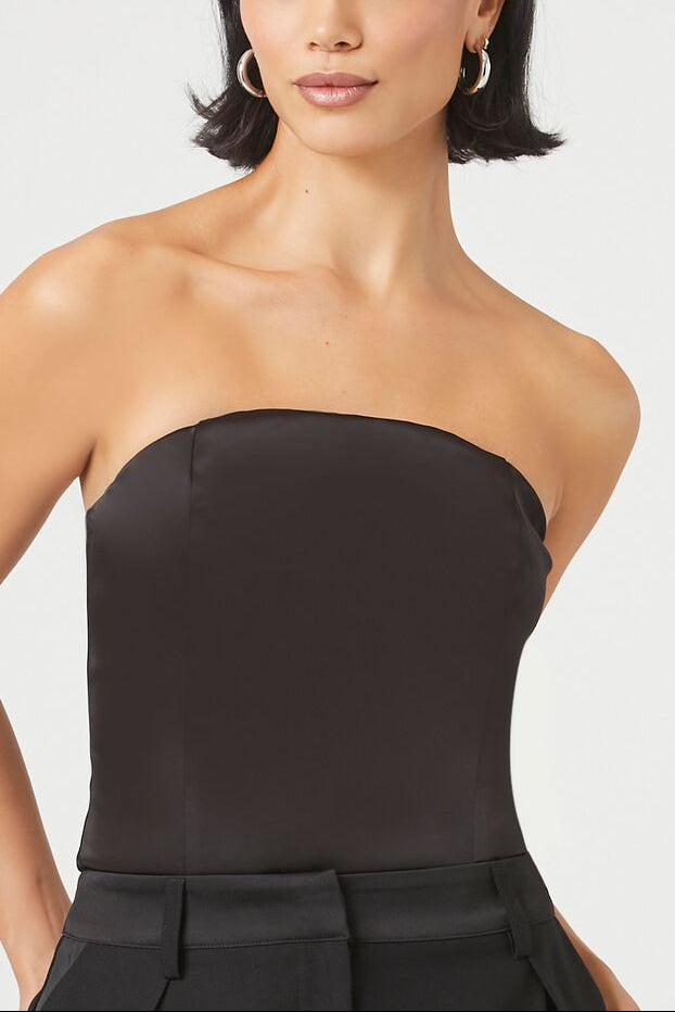  Forever 21 Satin Tube Bodysuit - black - Bonton