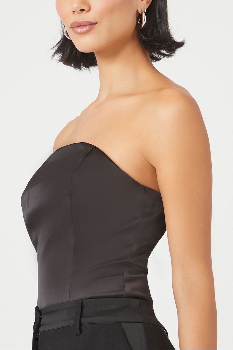  Forever 21 Satin Tube Bodysuit - black - Bonton