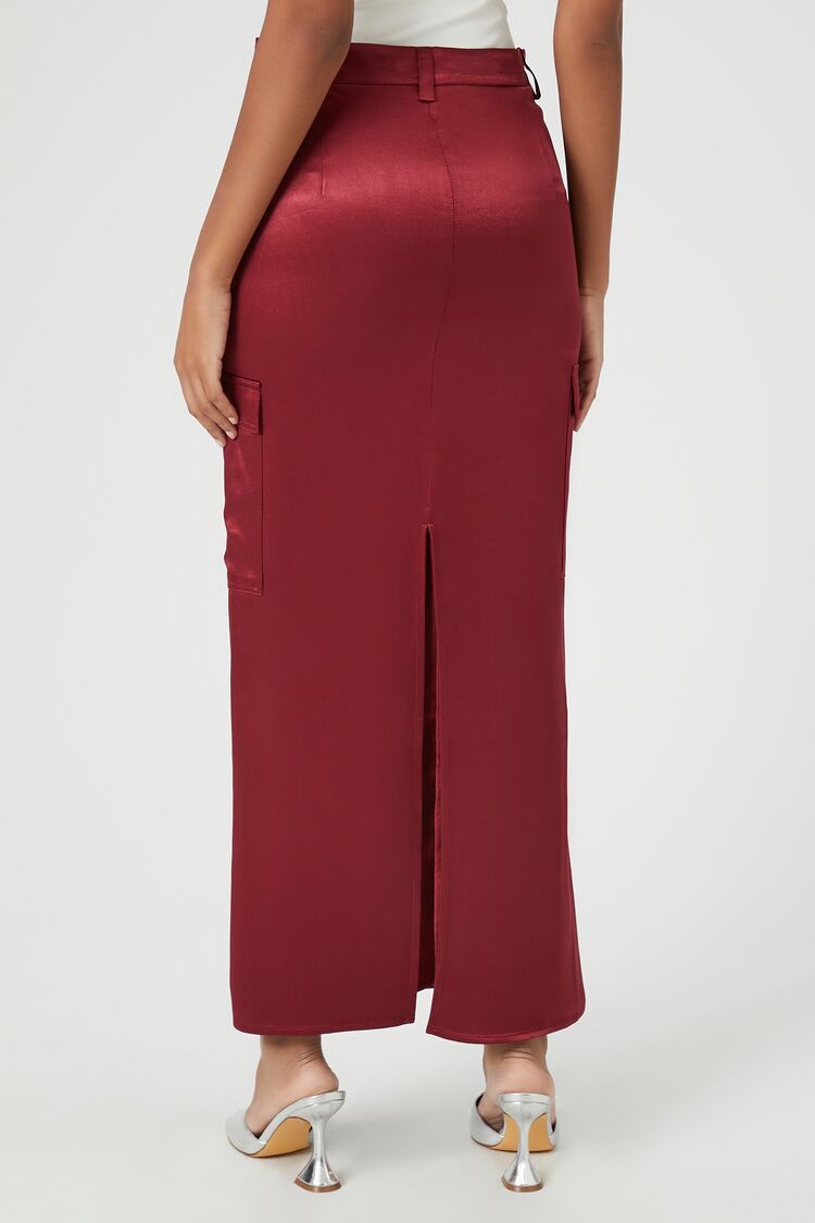  Forever 21 Satin Slit Midi Skirt - burgundy - Bonton