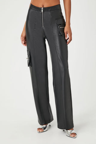 Faux Leather Cargo Ankle Pants