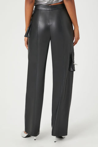 Faux Leather Cargo Ankle Pants