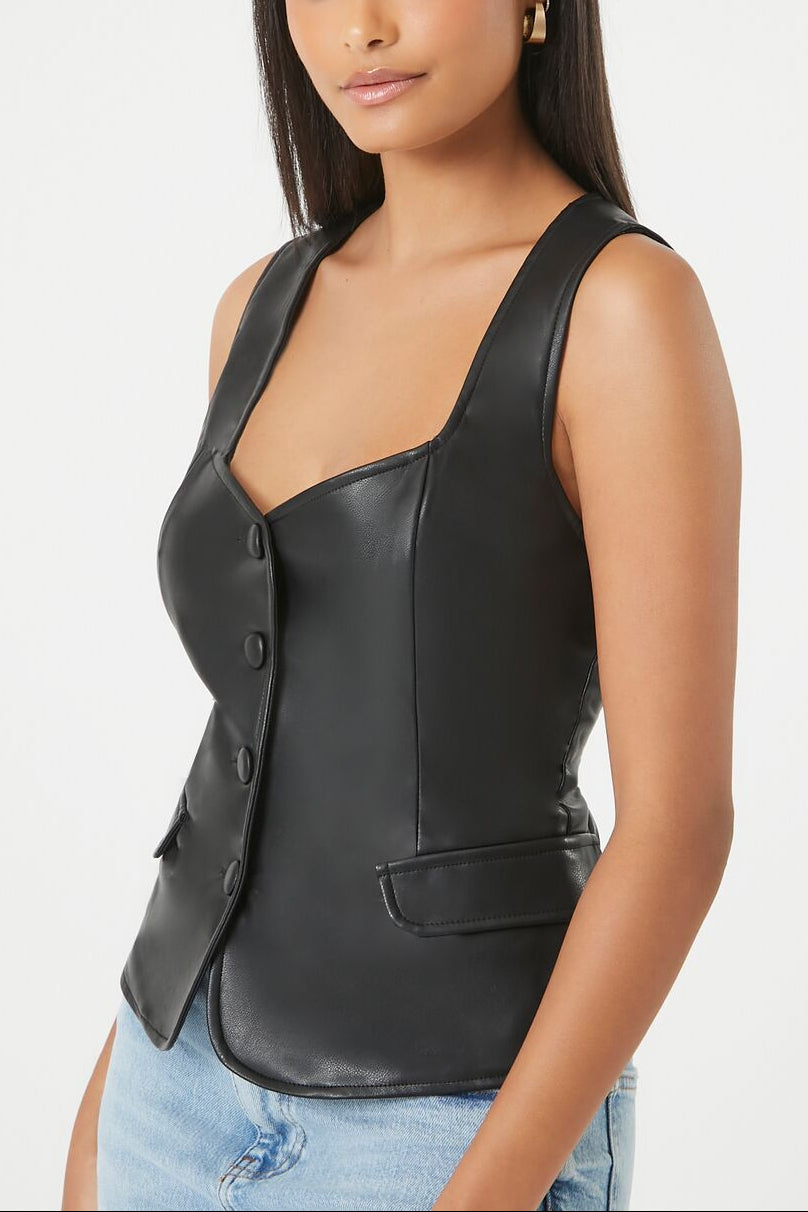  Forever 21 Sleeveless Faux Leather Top - black-swatch - Bonton