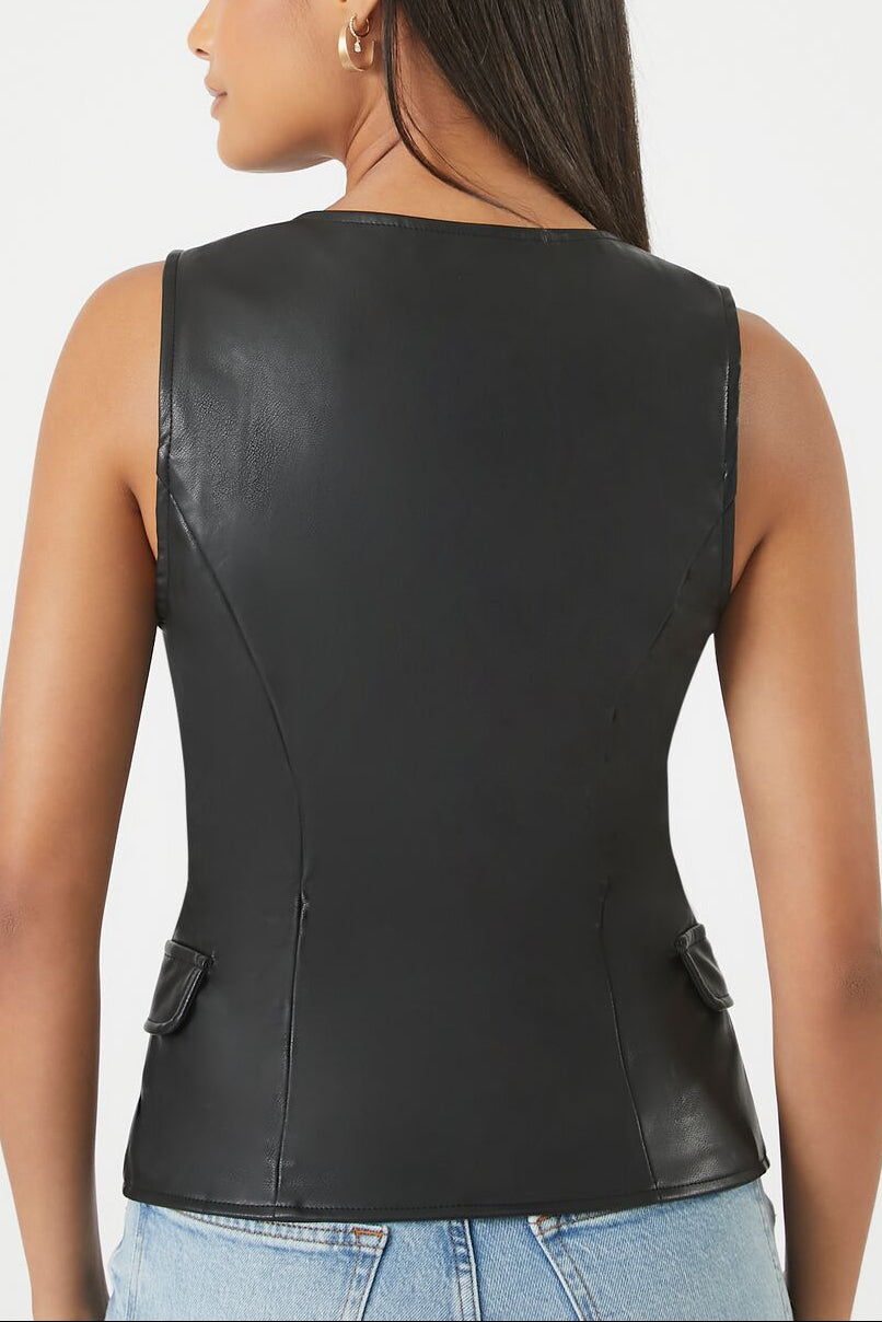  Forever 21 Sleeveless Faux Leather Top - black-swatch - Bonton
