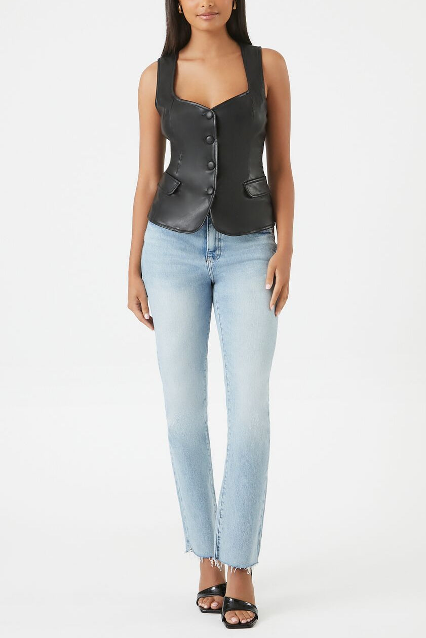  Forever 21 Sleeveless Faux Leather Top - black-swatch - Bonton