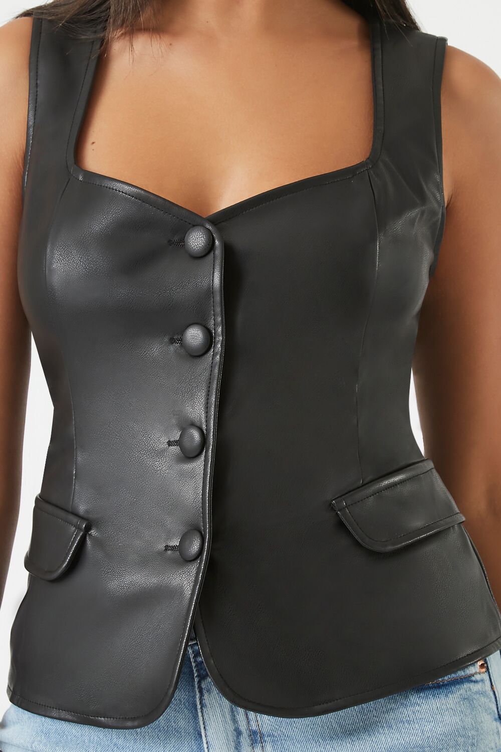  Forever 21 Sleeveless Faux Leather Top - black-swatch - Bonton