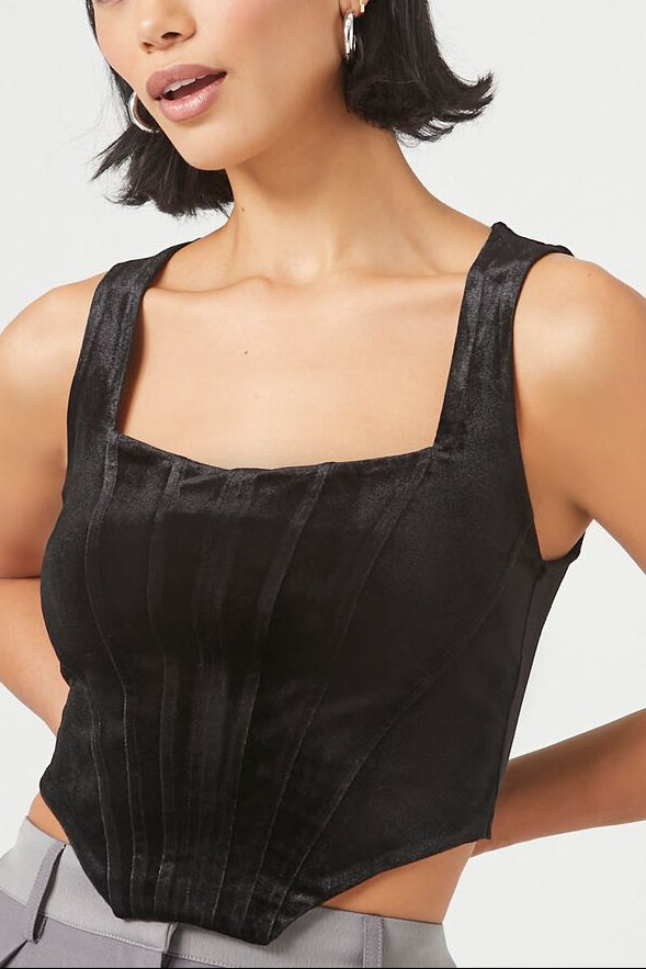  Forever 21 Velvet Bustier Cropped Tank Top - black - Bonton