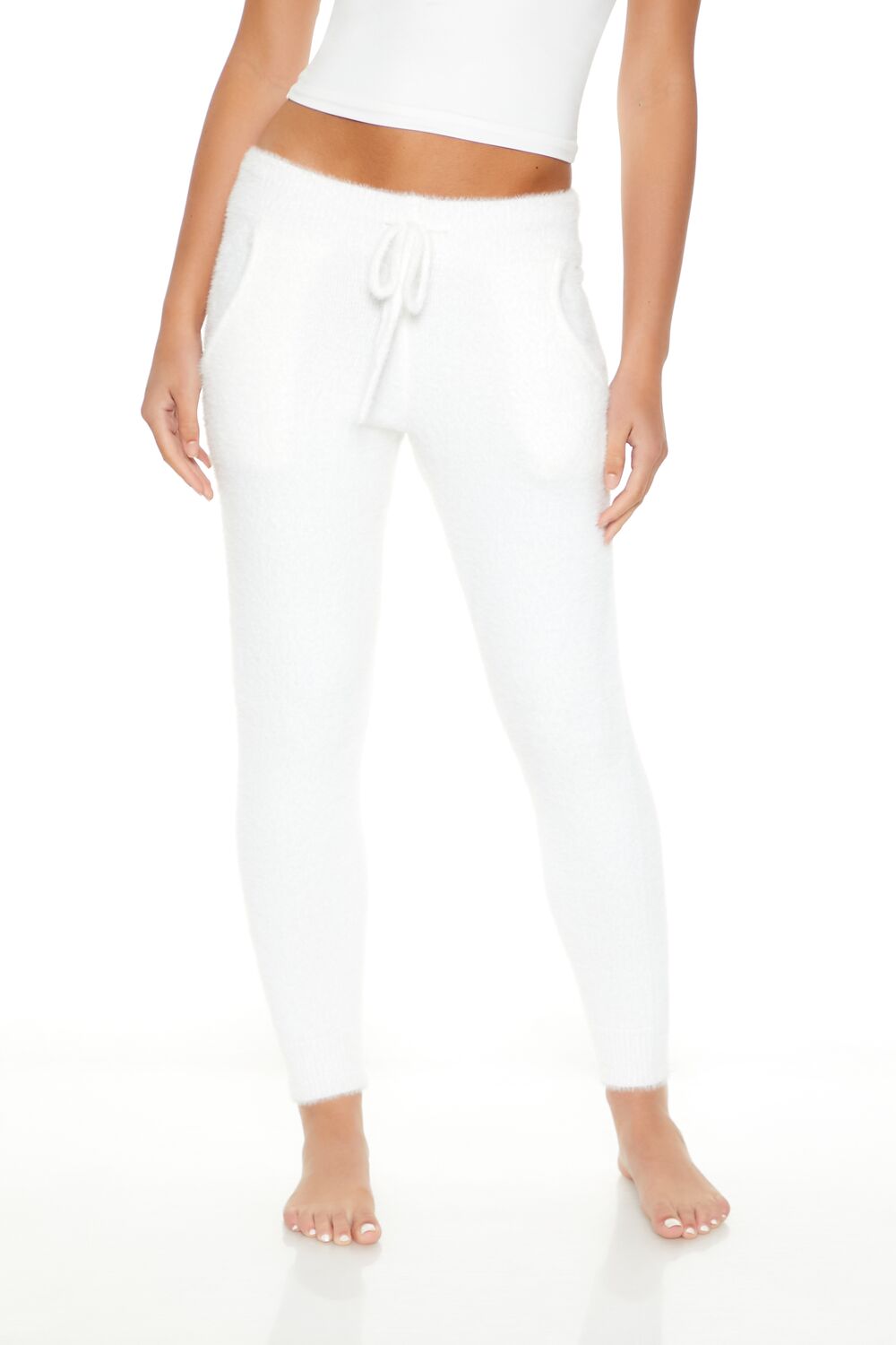  Forever 21 Fuzzy Sweater-Knit Joggers - white - Bonton