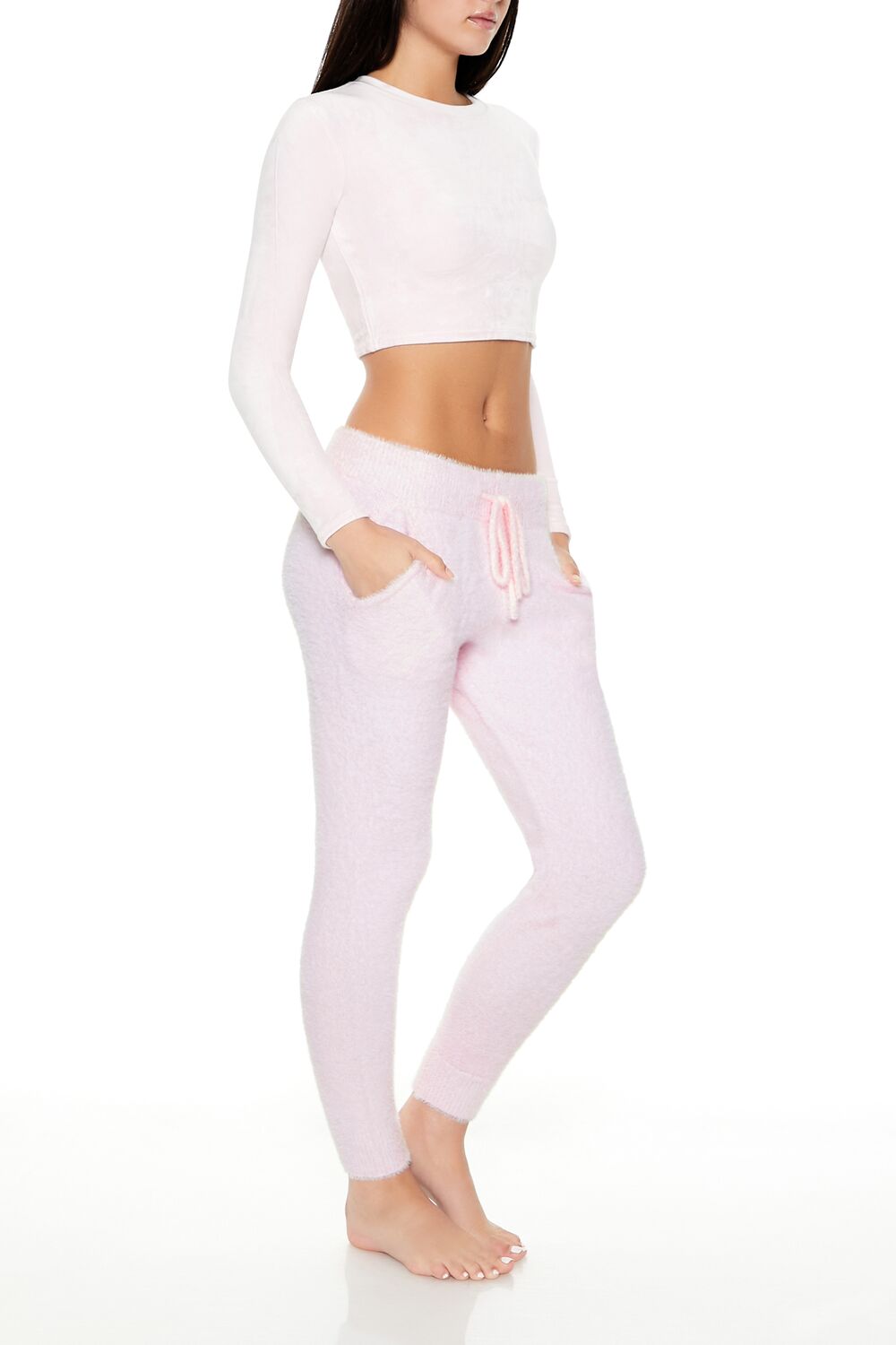  Forever 21 Fuzzy Sweater-Knit Joggers - white - Bonton