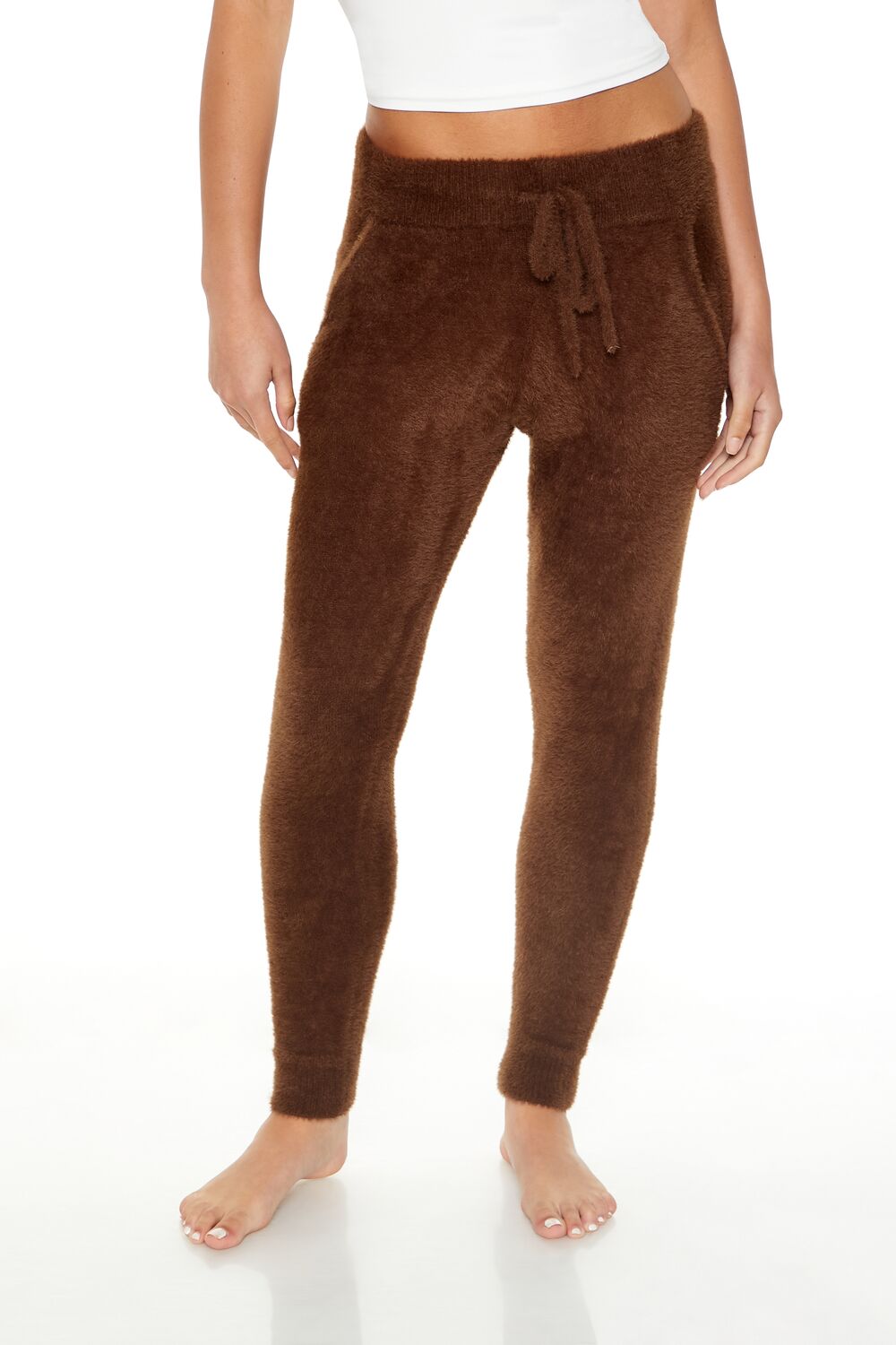 Forever 21 Fuzzy Sweater-Knit Joggers - white - Bonton