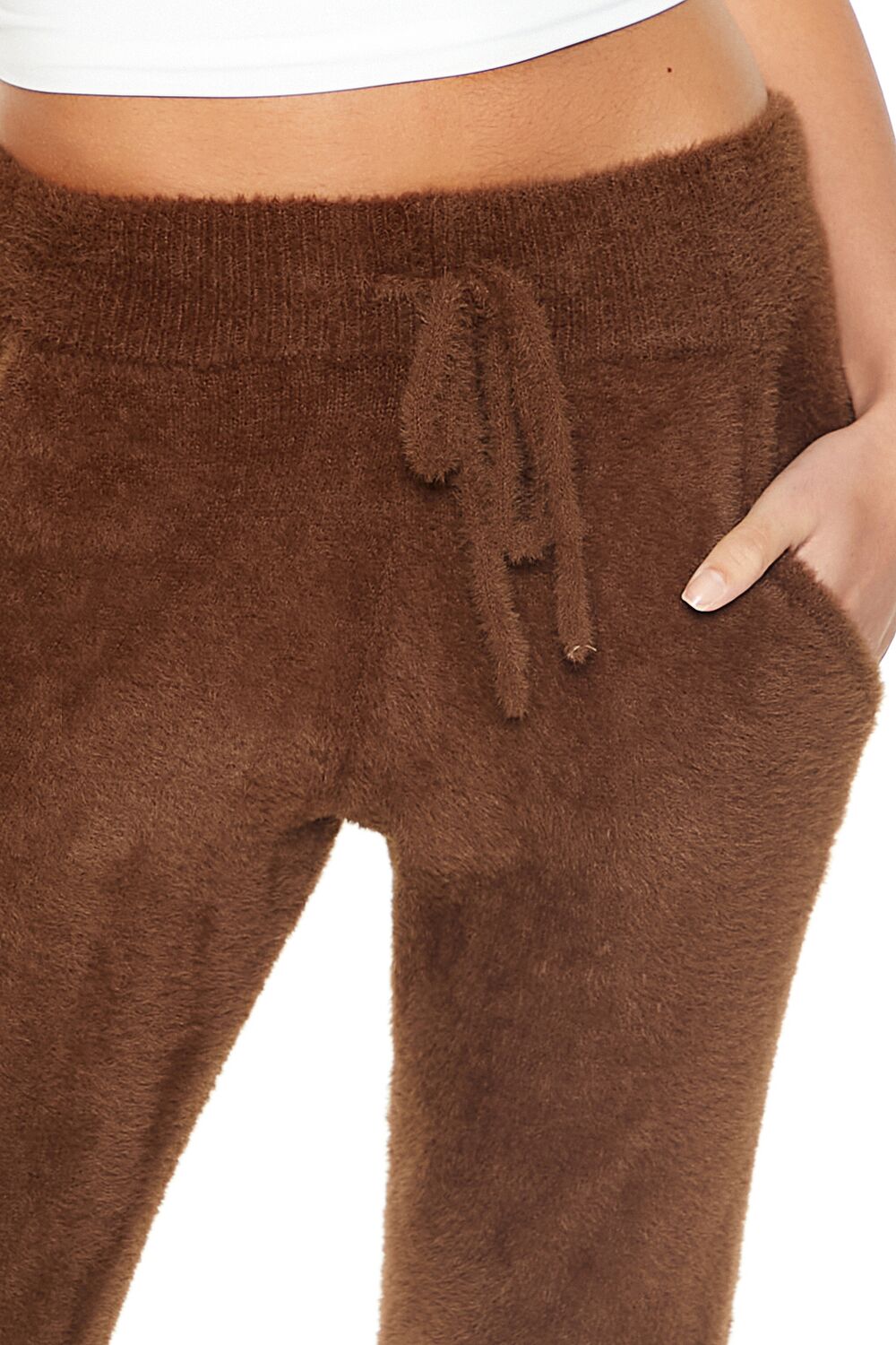  Forever 21 Fuzzy Sweater-Knit Joggers - white - Bonton