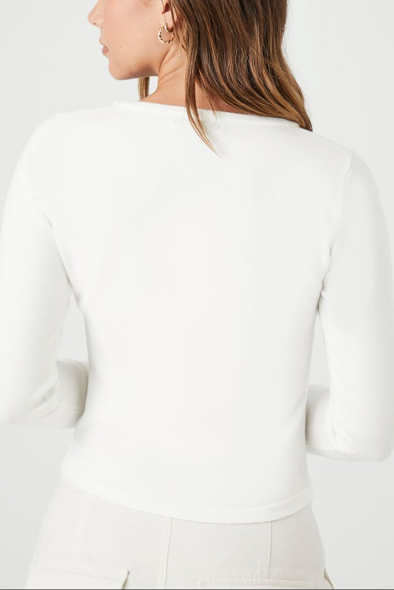  Forever 21 Cropped Sweater-Knit Henley Top - vanilla - Bonton
