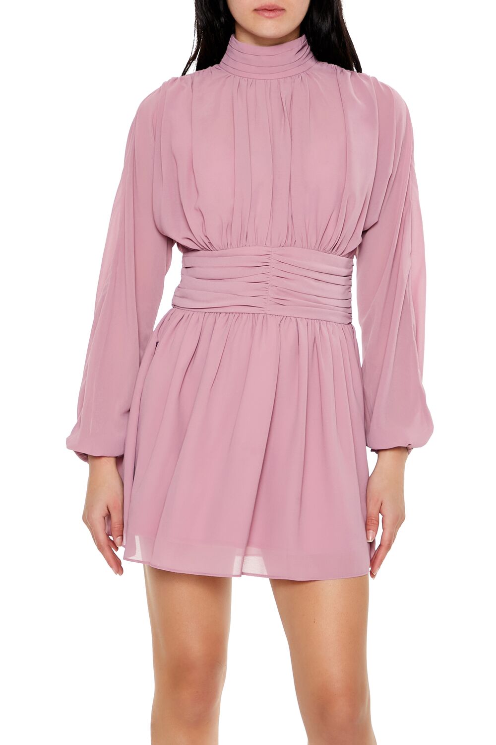  Forever 21 Chiffon Peasant-Sleeve Mini Dress - mauve - Bonton
