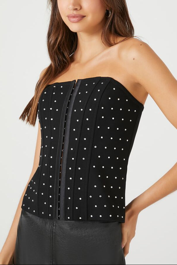  Forever 21 Rhinestone Corset Tube Top - black silver - Bonton