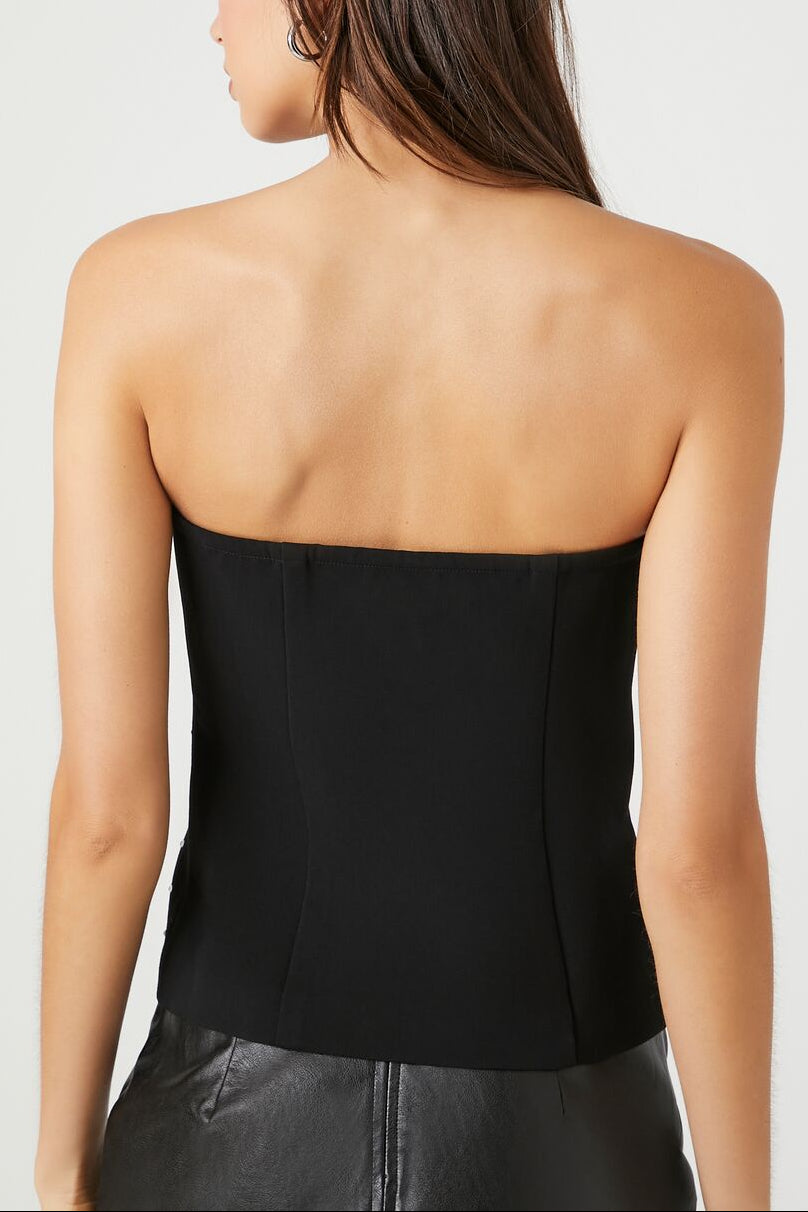  Forever 21 Rhinestone Corset Tube Top - black silver - Bonton