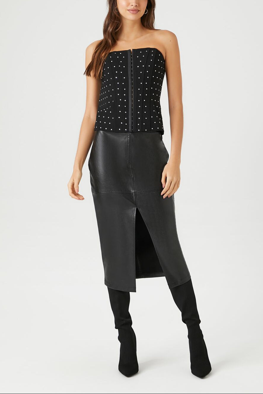  Forever 21 Rhinestone Corset Tube Top - black silver - Bonton
