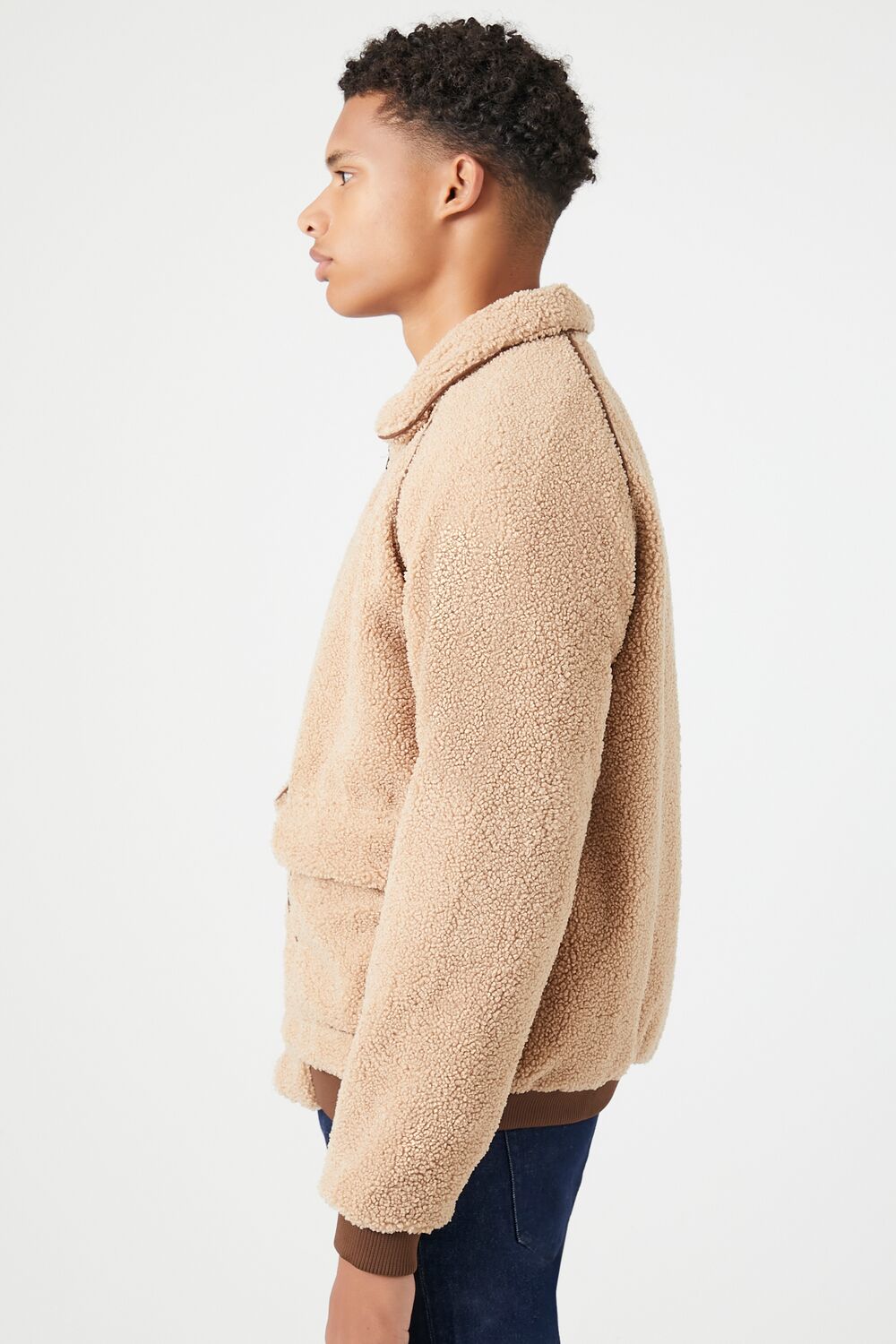  Forever 21 Faux Shearling Zip-Up Jacket - khaki-swatch - Bonton