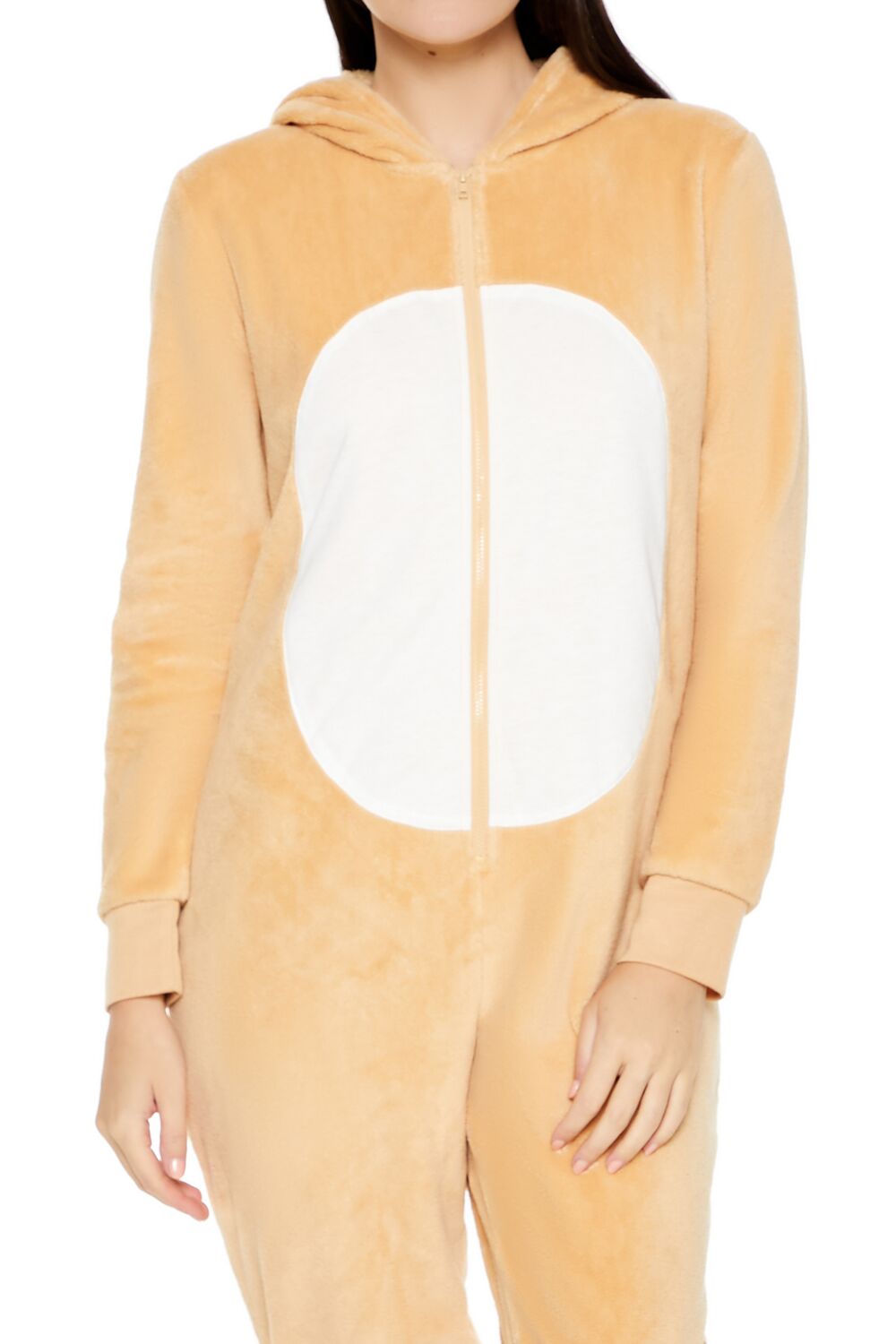  Forever 21 Hooded Reindeer Print Jumpsuit - tan-multi - Bonton