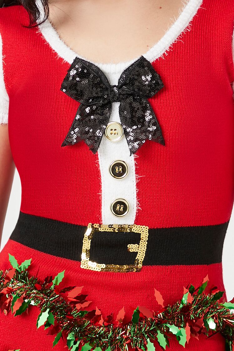  Forever 21 Tinsel Garland Santa Mini Dress - red-multi - Bonton