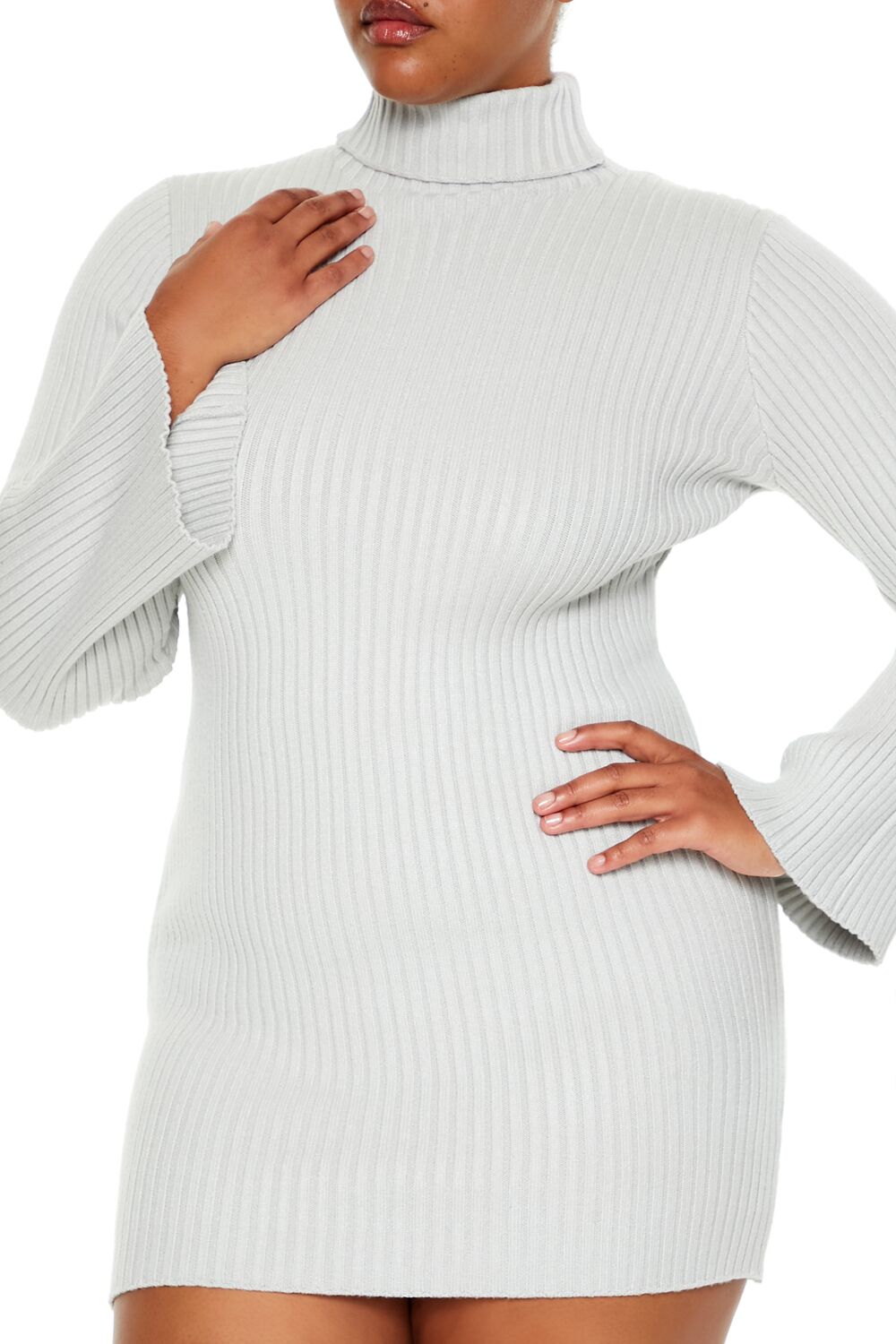  Forever 21 Plus Size Turtleneck Mini Sweater Dress - light grey - Bonton