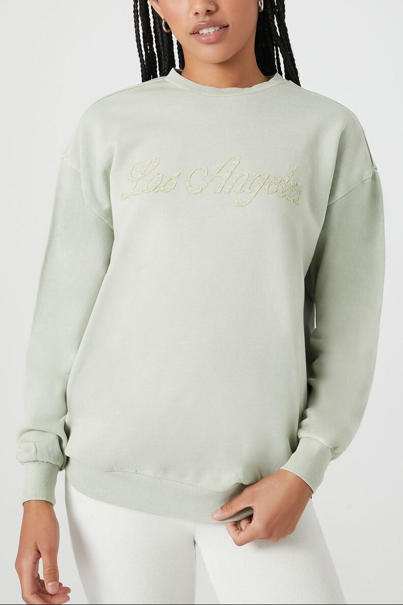  Forever 21 Lace Los Angeles Drop-Sleeve Pullover - sage multi - Bonton