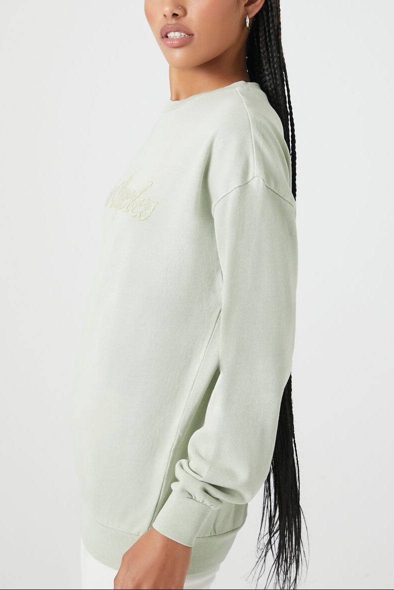  Forever 21 Lace Los Angeles Drop-Sleeve Pullover - sage multi - Bonton