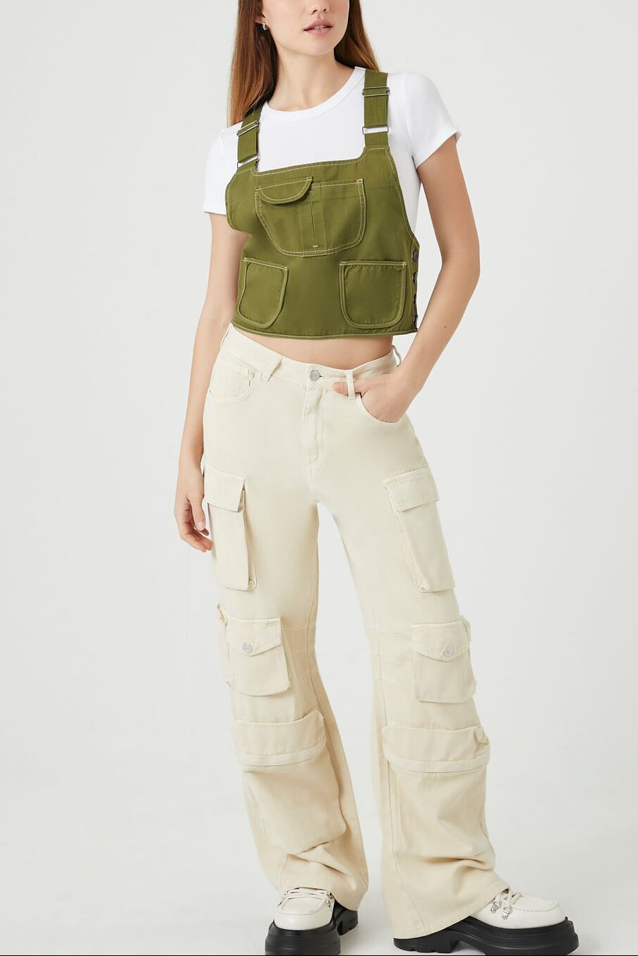  Forever 21 Twill Overall Crop Top - green - Bonton