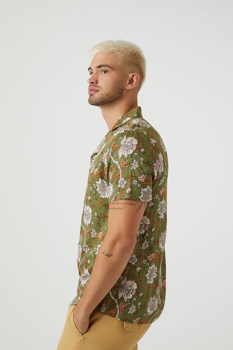  Forever 21 Ornate Floral Print Shirt - olive multi - Bonton