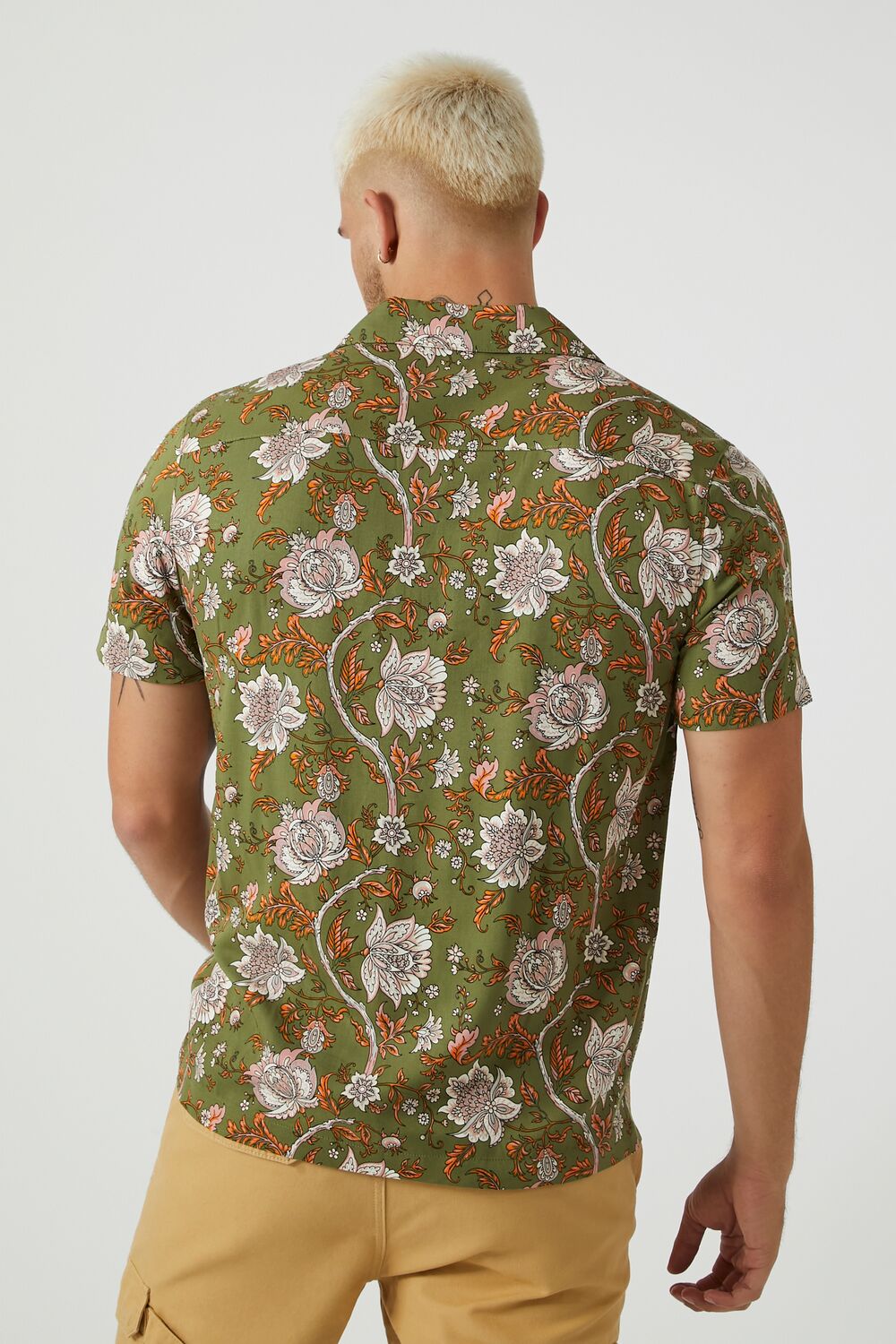  Forever 21 Ornate Floral Print Shirt - olive multi - Bonton