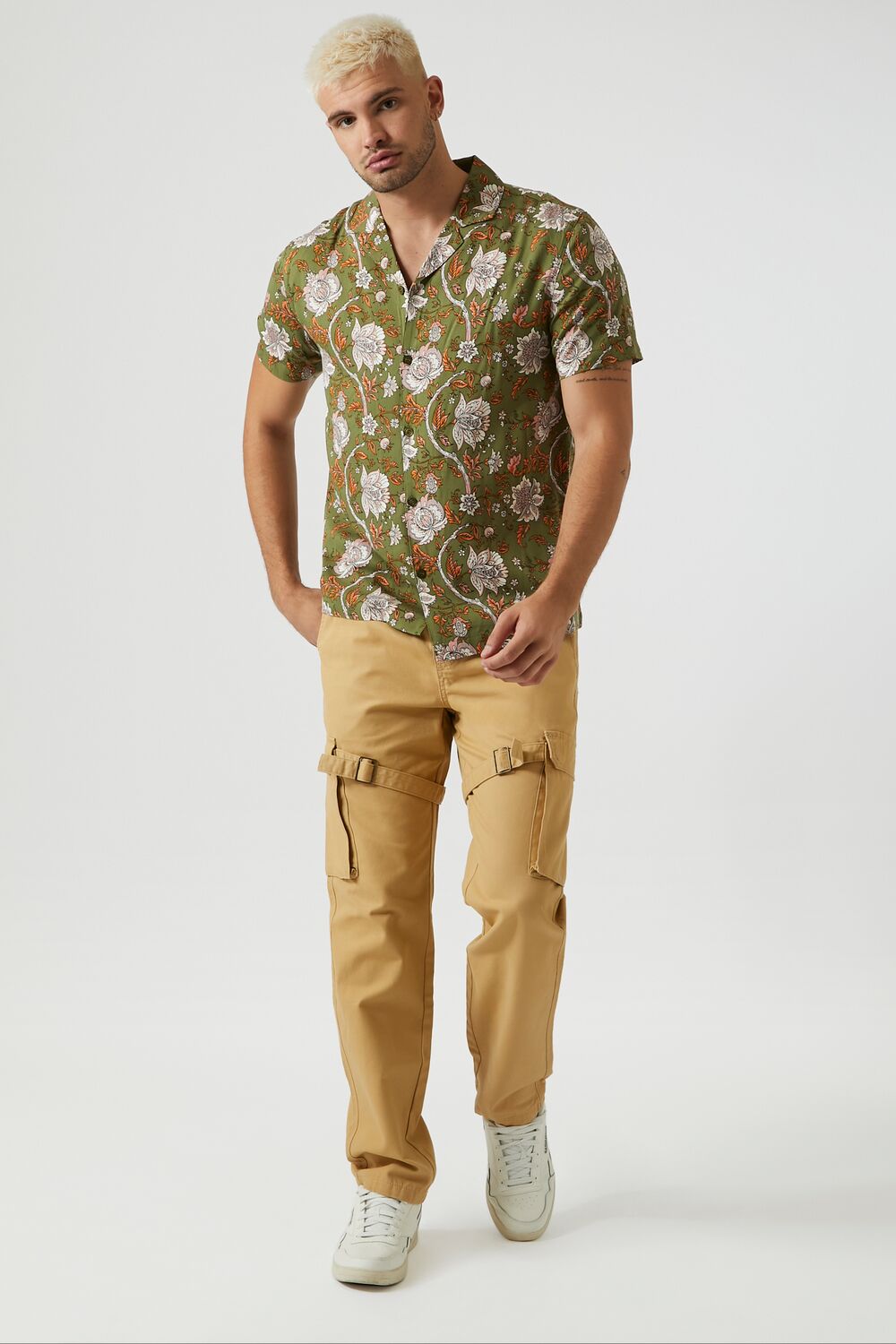  Forever 21 Ornate Floral Print Shirt - olive multi - Bonton