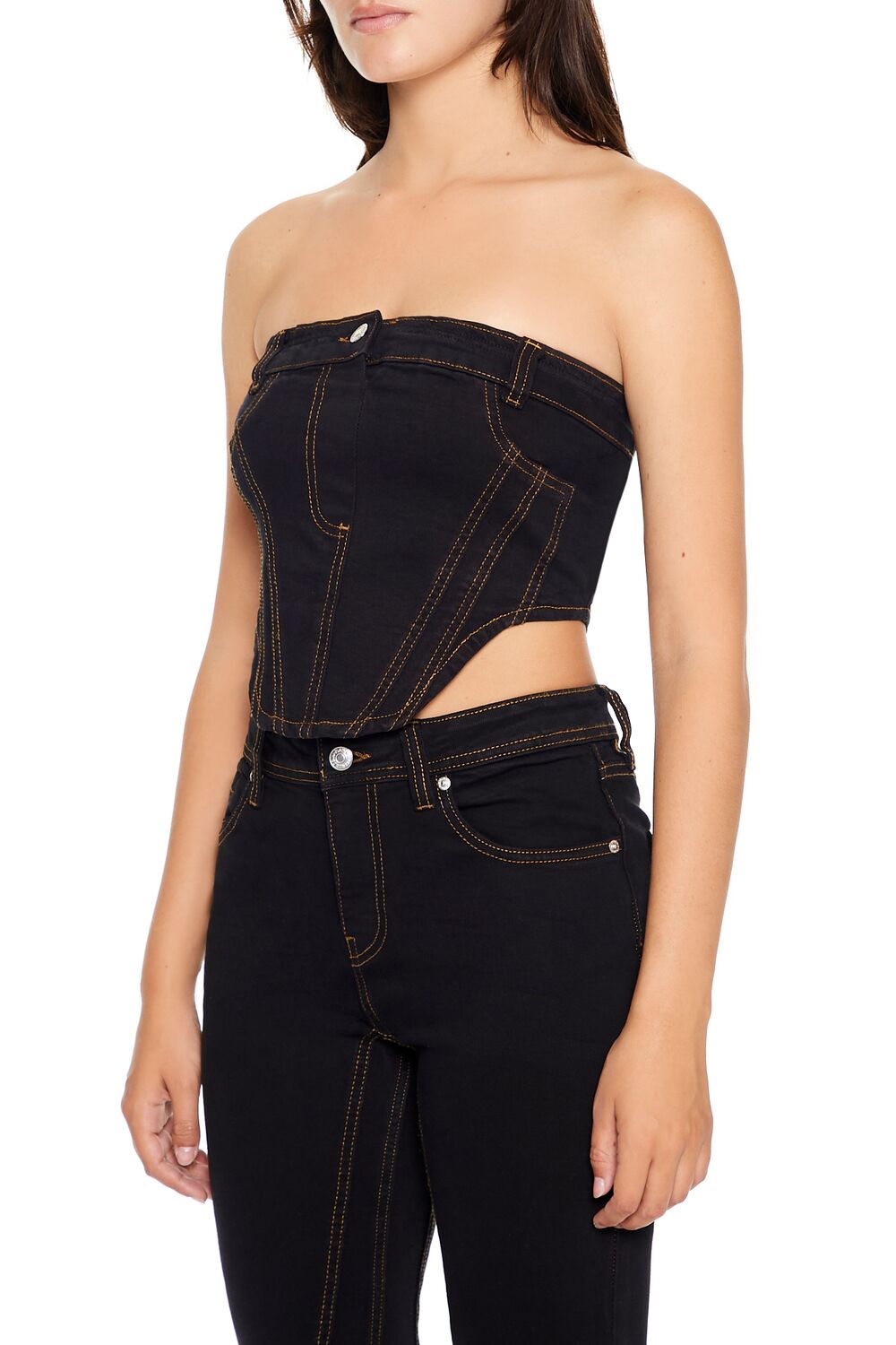  Forever 21 Reworked Denim Tube Crop Top - black - Bonton