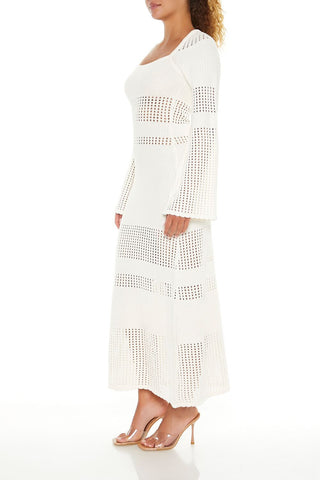 Open-Knit Bell-Sleeve Sweater Dress