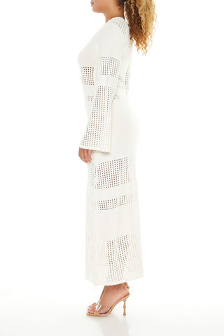 Open-Knit Bell-Sleeve Sweater Dress