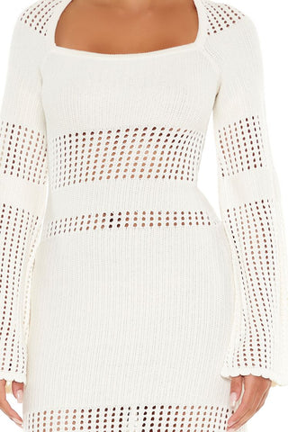 Open-Knit Bell-Sleeve Sweater Dress