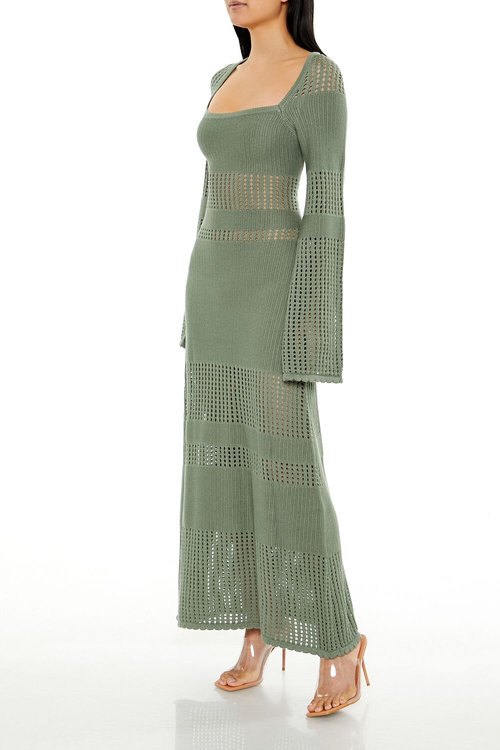  Forever 21 Open-Knit Bell-Sleeve Sweater Dress - olive - Bonton