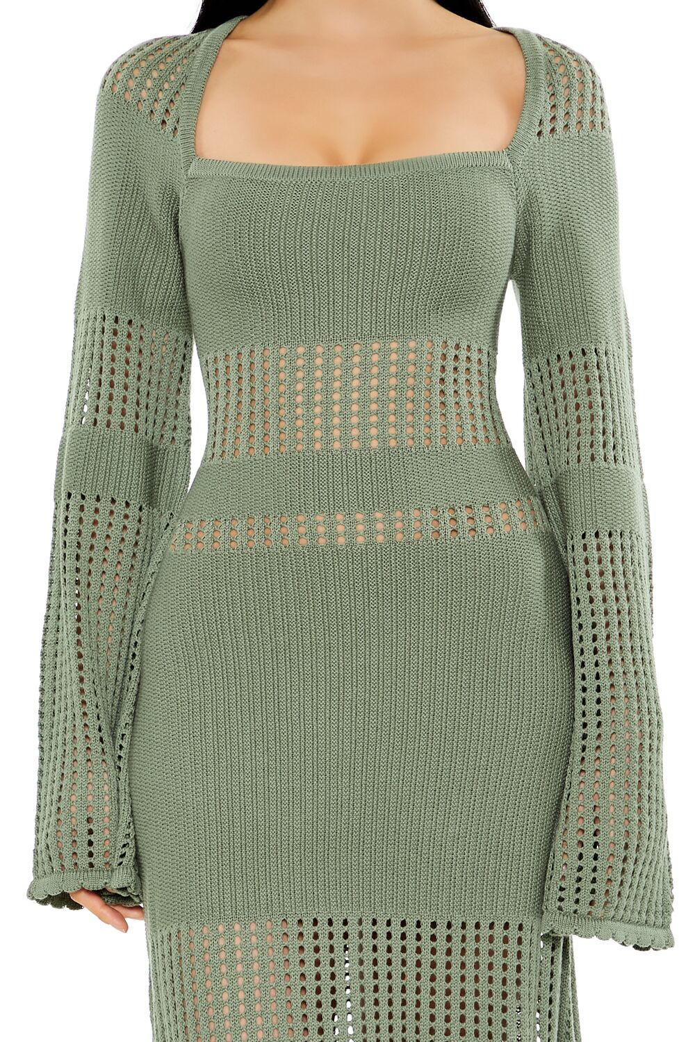  Forever 21 Open-Knit Bell-Sleeve Sweater Dress - olive - Bonton