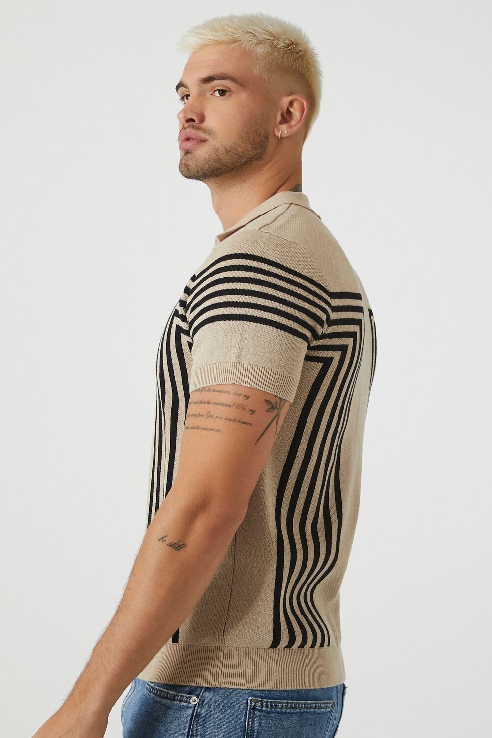  Forever 21 Geo Sweater-Knit Polo Shirt - taupe black - Bonton