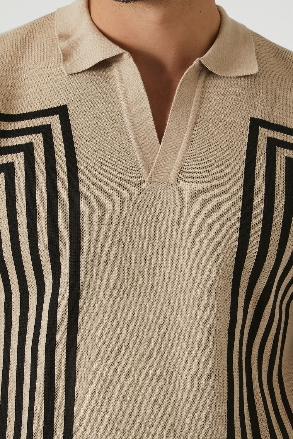  Forever 21 Geo Sweater-Knit Polo Shirt - taupe black - Bonton